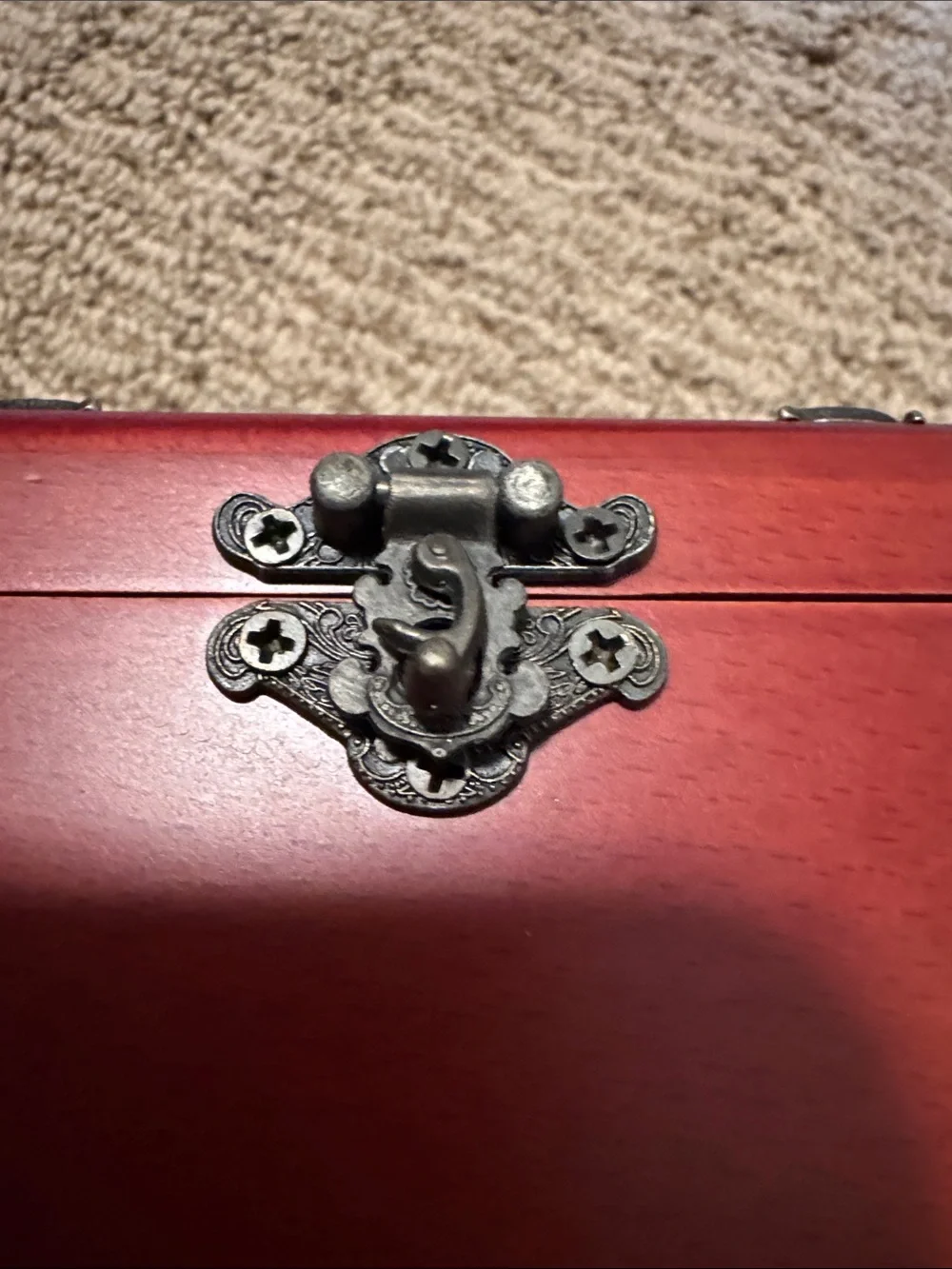 Sanko Japan Red Decorative Jewelry Box  Music Box with Antique Accents.